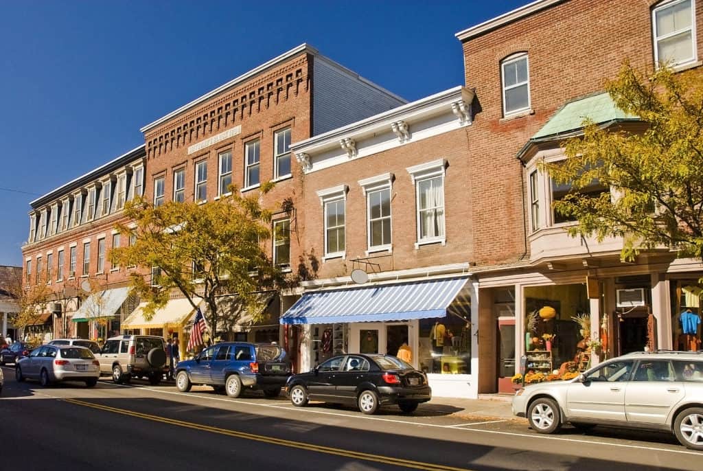 Charming small-town street with shops