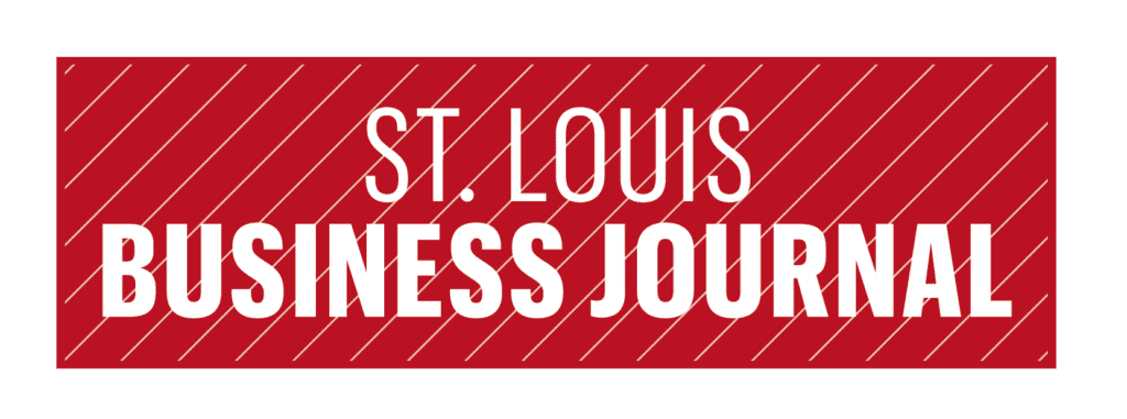 Red rectangle with diagonal white lines and bold white text that reads, "ST. LOUIS BUSINESS JOURNAL.