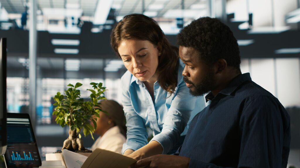 People collaborating in a modern office.